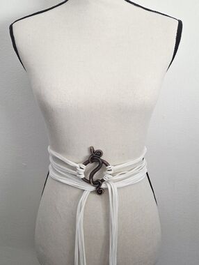 White Strand Belt With Brass Belt